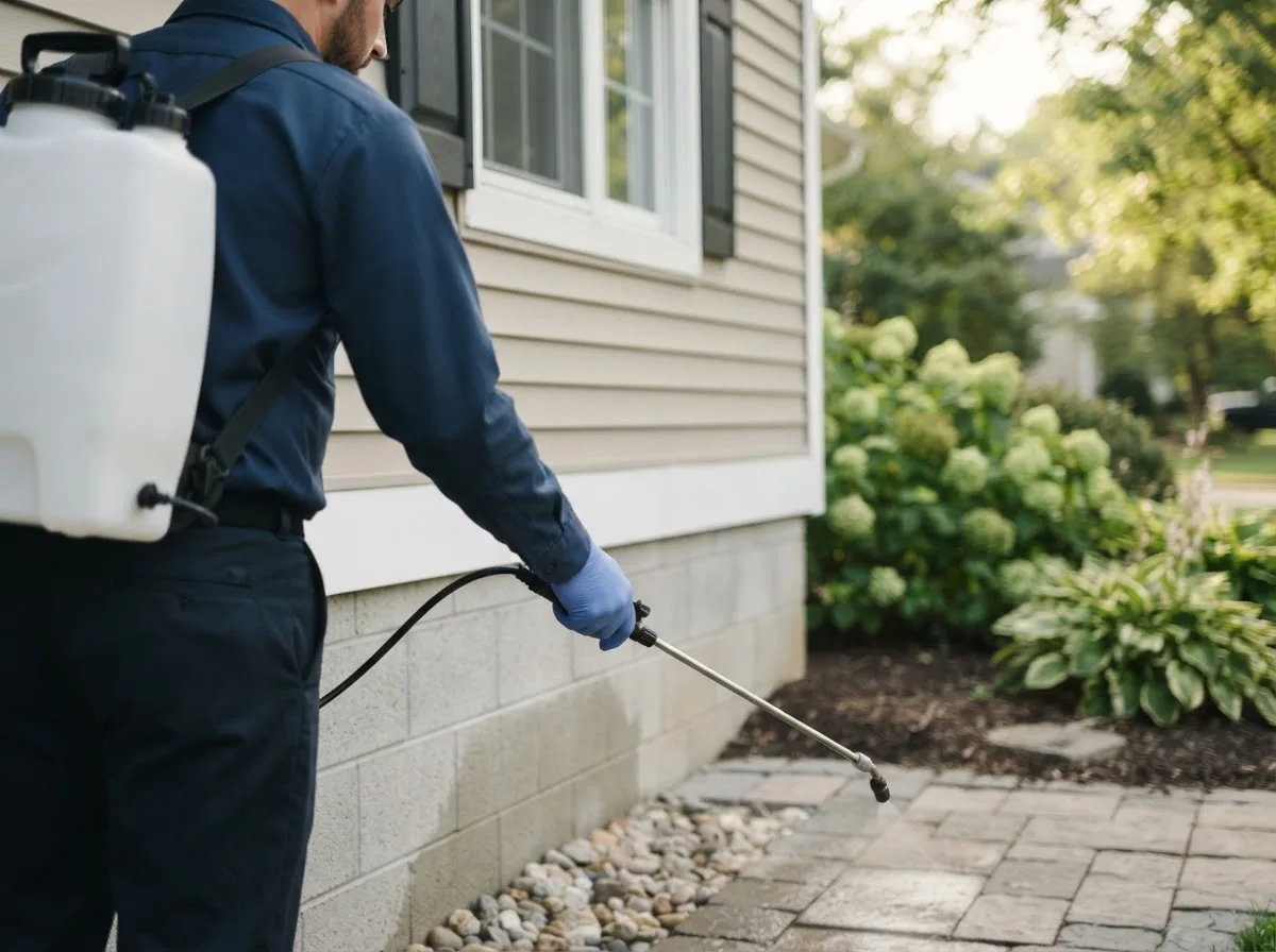 Pest control technician inspecting a home in Arbon, ID